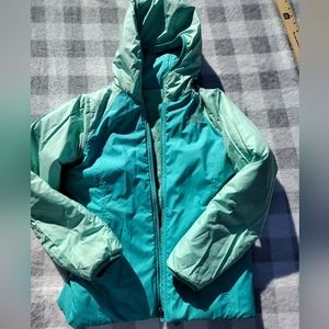 Girls North Face Jacket ice green reversible full zip up coat fleece lined